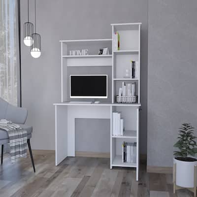 3-Tier Storage Shelves Computer Desk with Hutch