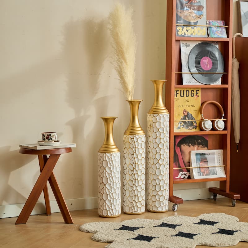 Metal Vase Set of 3, Tall Standing Floor Vases Home Décor Vase