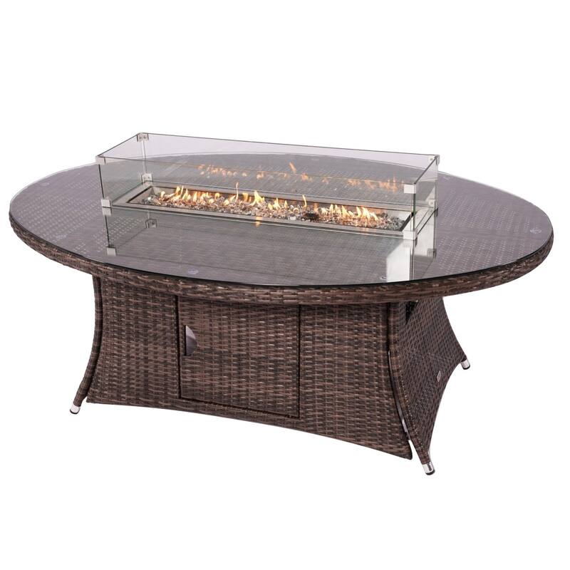 7-Piece Patio Mixed Brown and Grey Sofa Set with Fire Pit Table