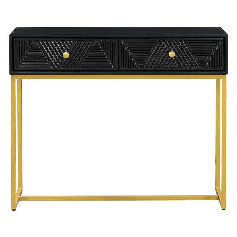 38" Modern Console Table with Two Drawers and Gold Metal Base for Entryway, Living Room