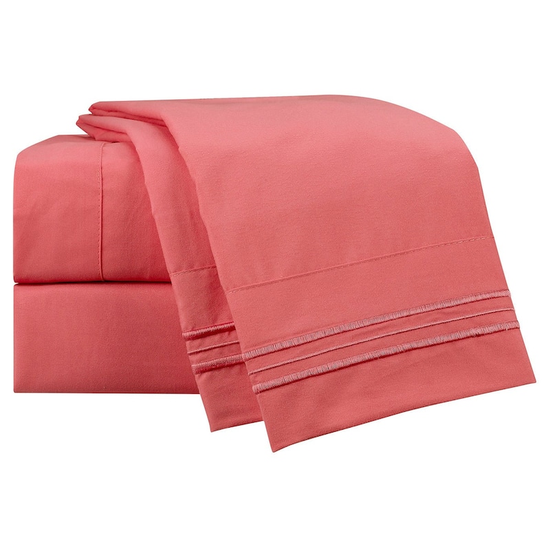 Clara Clark Bright Bed Sheet Set - Coral Pink - Twin