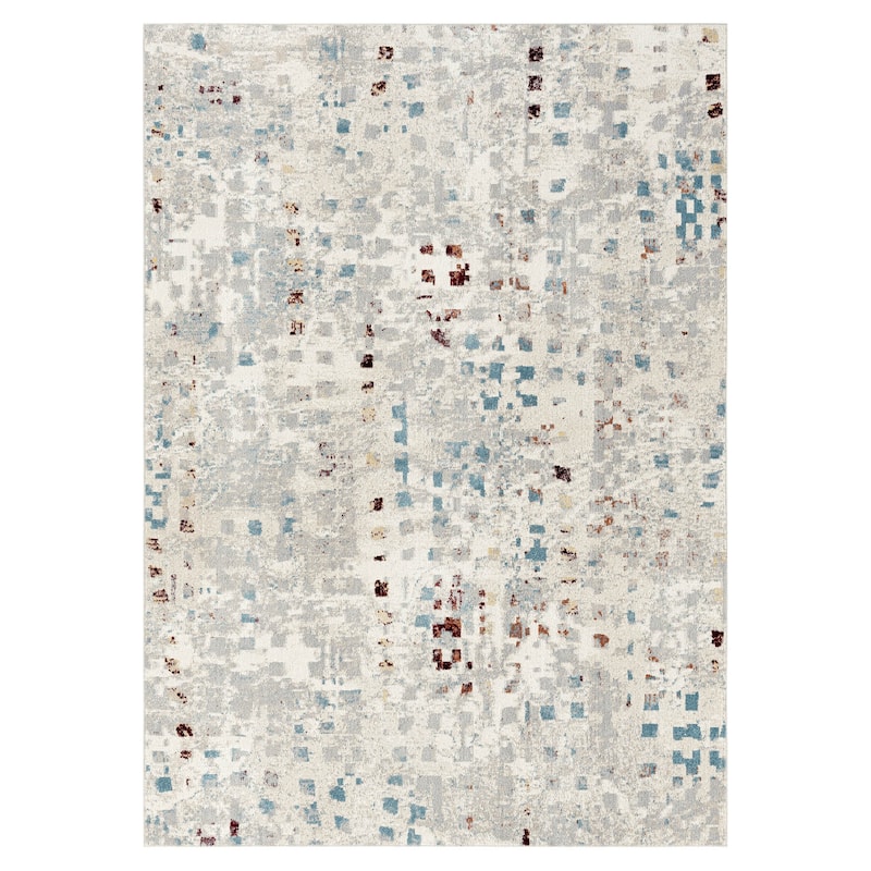 Everwash Treasure Eloise Modern Geometric Machine Washable Area Rug - 5'2"x7'2" - Ivory/Navy Blue