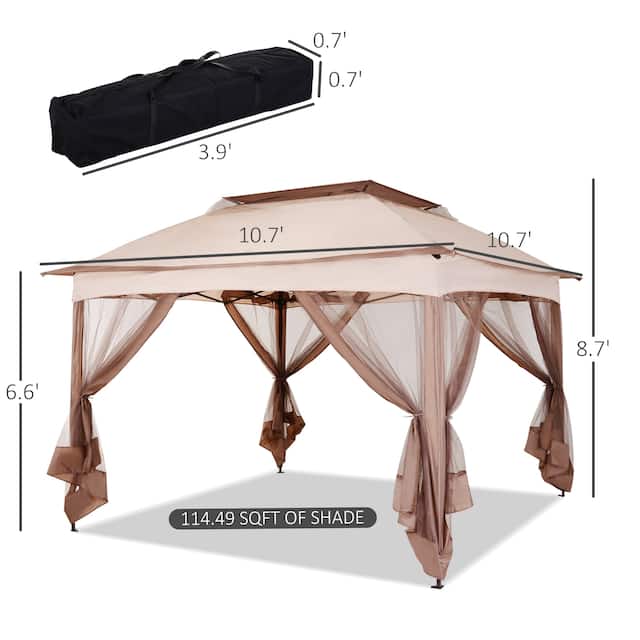 Outsunny 11' x 11' Pop Up Gazebo Canopy with 2-Tier Soft Top, and Removable Zipper Netting, Event Tent with Storage Bag