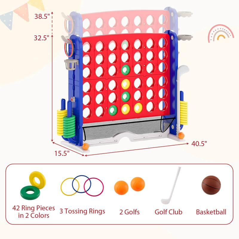 Costway Giant 4-in-a-Row Game Set with Ring-toss, Basketball Hoop, - See Details