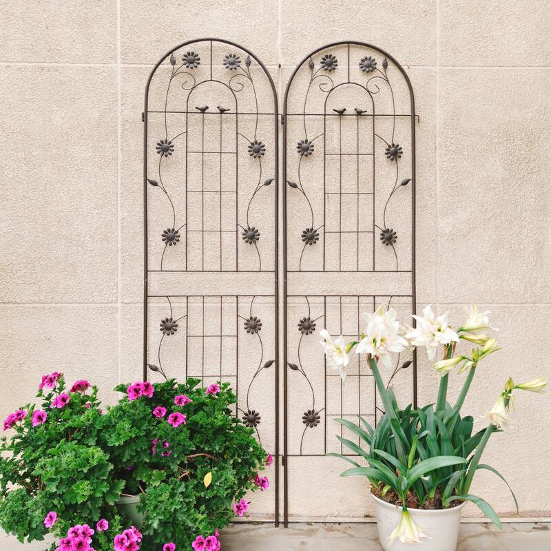 2 Pack Metal Garden Trellis Rustproof Trellis for Climbing Plants Outdoor Flower Support Brown