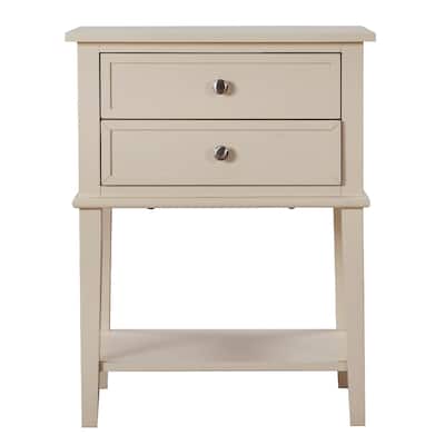 2-Drawers Solid Wooden Nightstand Accent Table - 28" - Beige