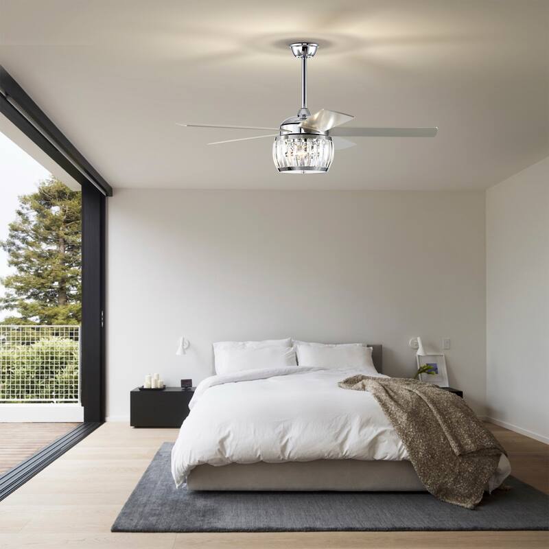 Nadire 52 Inch Chrome Polished Finish Glam Style Crystal Ceiling Fan with Remote