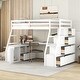 preview thumbnail 15 of 19, Wooden Twin Size Loft Bed Frame with Built-in Desk, Cabinet, 2 Shelves, Storage Stairs and Full-length Guardrails - Unisex White - Twin
