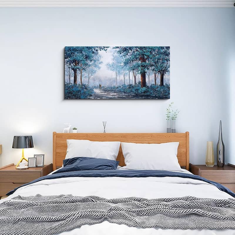 Blue Picture Artwork for Wall - Blue Leaves Plant Forest Wall Decor