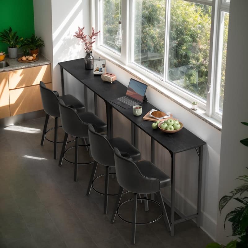 55'' Counter Height Bar Dining Table with Metal Frame Rectangular Pub Sofa Table for Kitchen ,Living Room