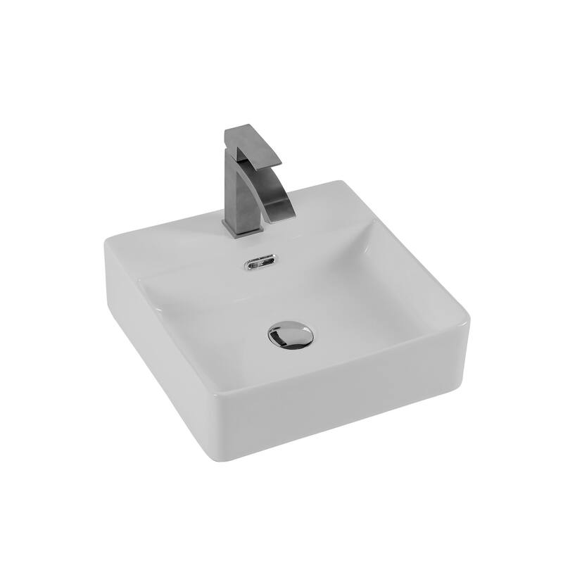 16.5" Square Countertop Ceramic Bathroom Sink with Overflow