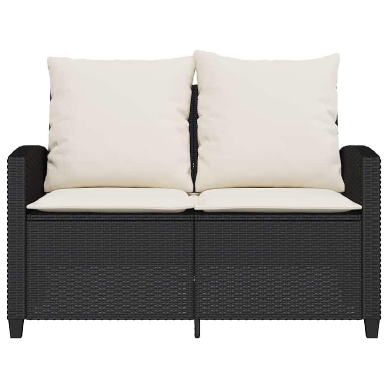 vidaXL Garden Sofa Black, Cream White PE Rattan Medium Removable Covers - 45.7 x 28.3 x 31.1 in