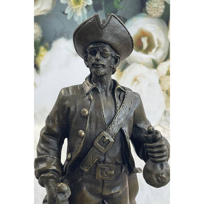 Pirate With Treasure Chest And Sword Bronze Sculpture Statue Signed Original 14 Inches X 5 Inches