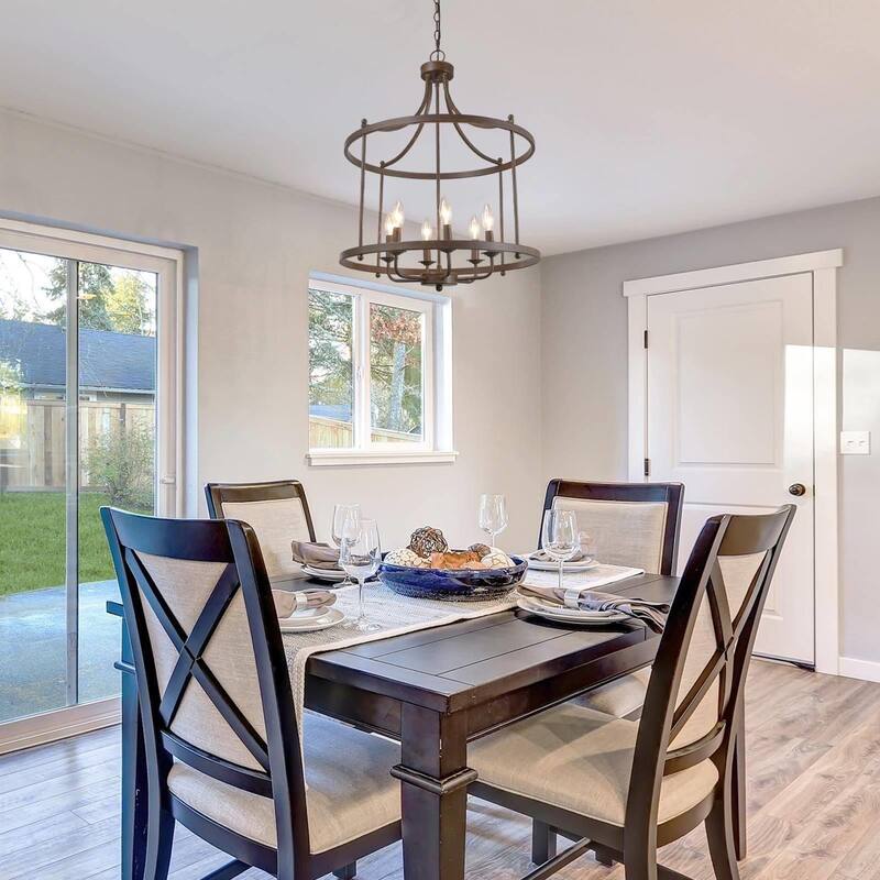 Farmhouse Rustic 6-Light Drum Chandelier Metal Kitchen Island Lights for Dining Room