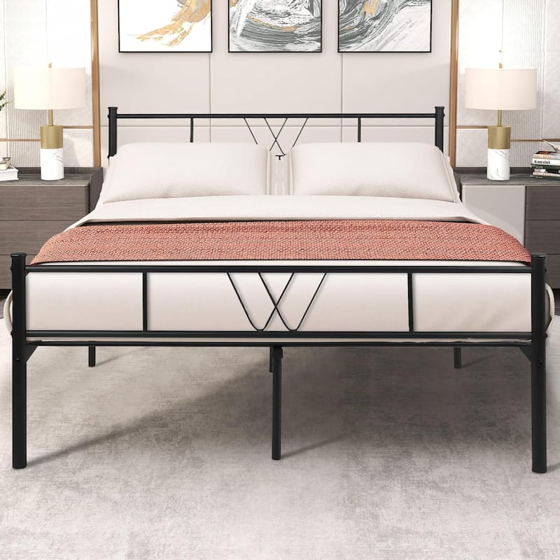 Twin Size Metal Platform Bed Frame with Headboard Footboard, Heavy Duty Steel Slat Support, Easy Assembly Mattress Foundation