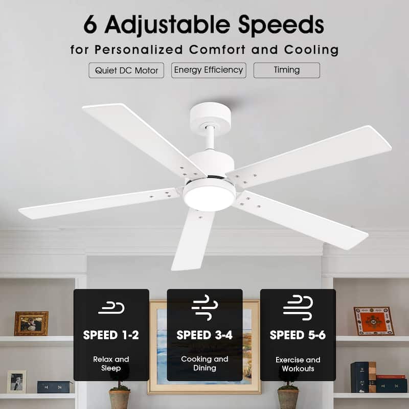 Vaczon 52" Modern Wooden 5-blade White Indoor Ceiling Fan with Light and Remote