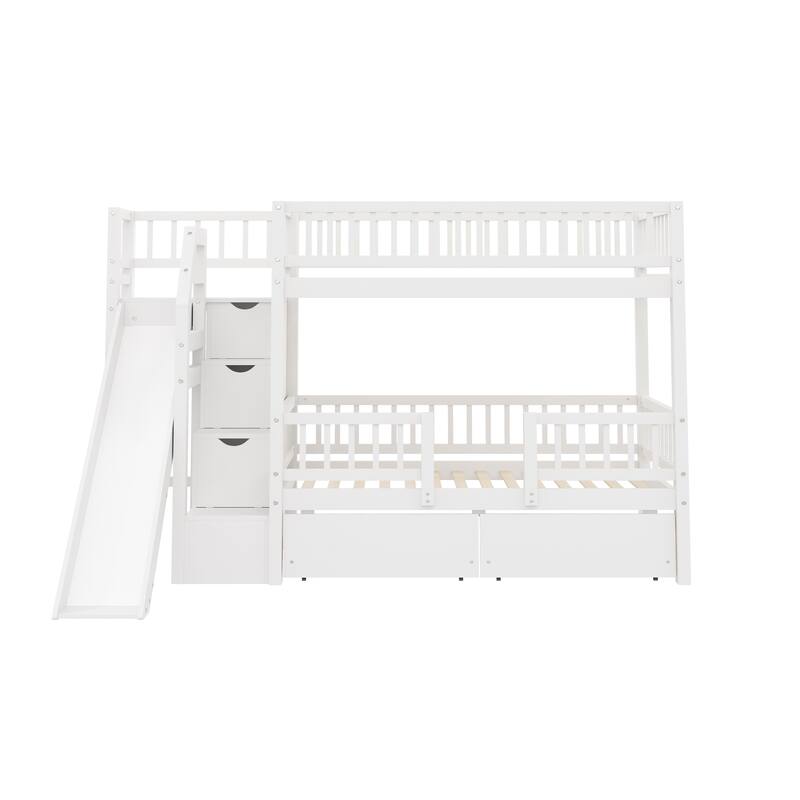 Twin Over Twin Bunk Bed with Slide, Staircase Drawers & Hidden Storage by Harper&Bright Designs