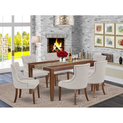 HomeStock 7-Piece Rectangle Mahogany Finish Solid Wood Top Dining Table with 6 Parson Chairs with Lattice Back