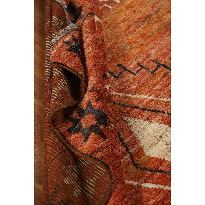 Orange Moroccan Oriental Area Rug Hand-Knotted Wool Carpet - 6'8" x 9'9"