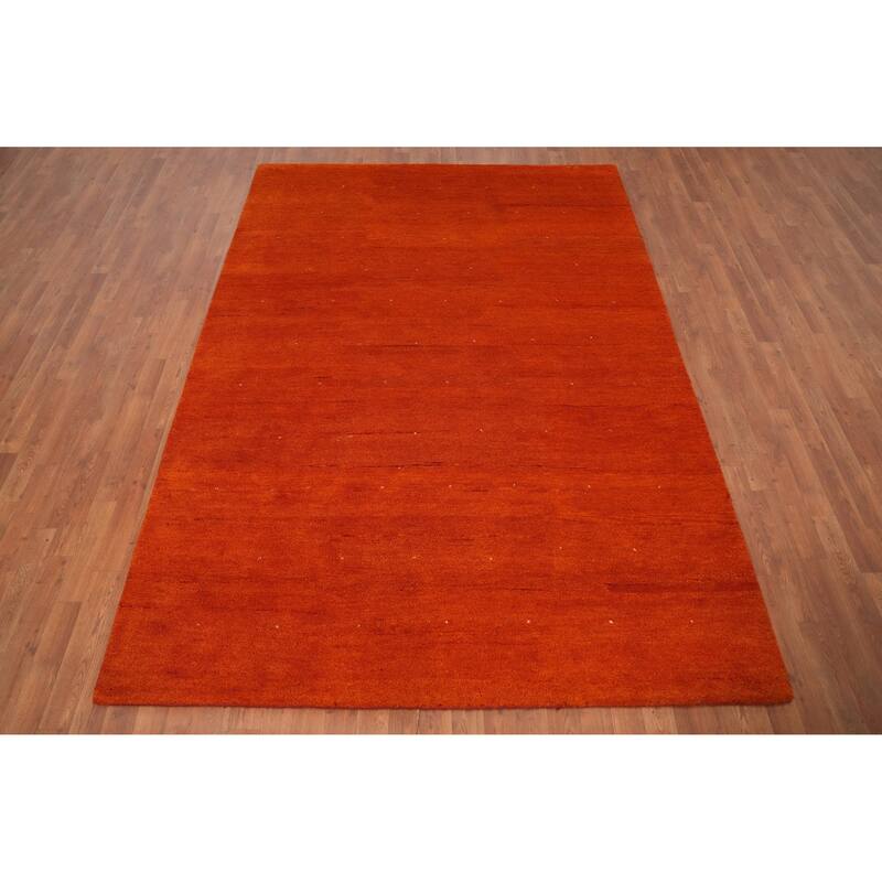 Hand Knotted Oriental 100% Wool Carpet Modern Solid Oranges & Rust Gabbeh Area Rug - 8' 10'' X 6' 2''