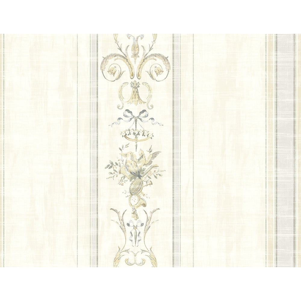 Seabrook Designs Birds & Bows Stripe Unpasted Wallpaper