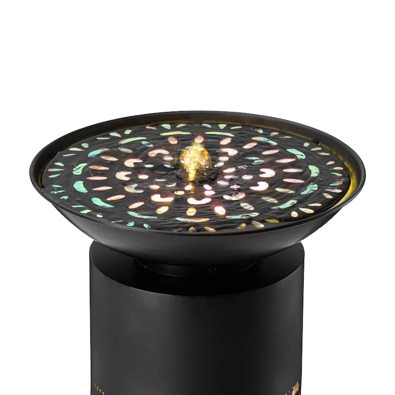 Glitzhome Oversized Metal Cutout Laser LED Lights Outdoor Fountain with Birdbath