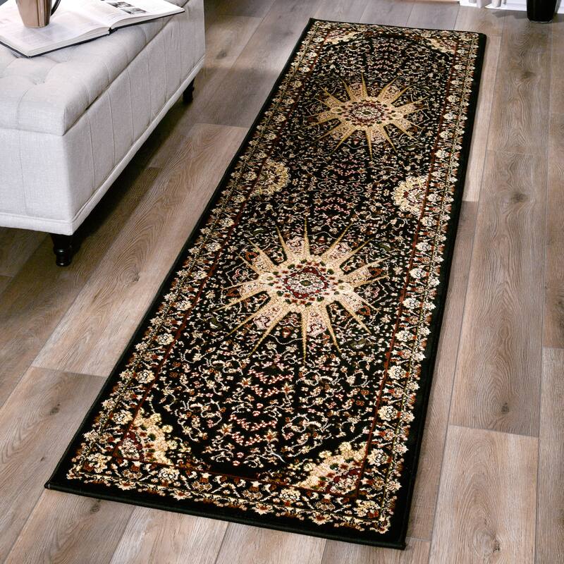 Persian Collection Black Traditional Area Rug - 2'8'' X 8'1'' - Black