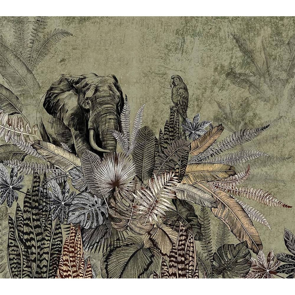 Vintage Safari Elegance Wallpaper Mural Intricate Foliage