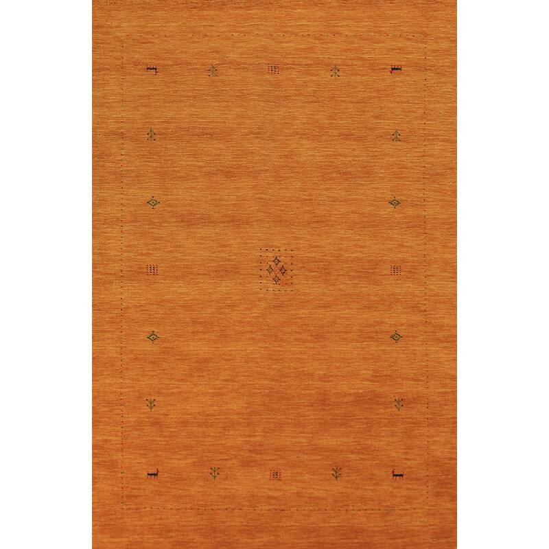 Orange Gabbeh Modern Area Rug Hand-Knotted Wool Carpet - 5'3" x 8'0"