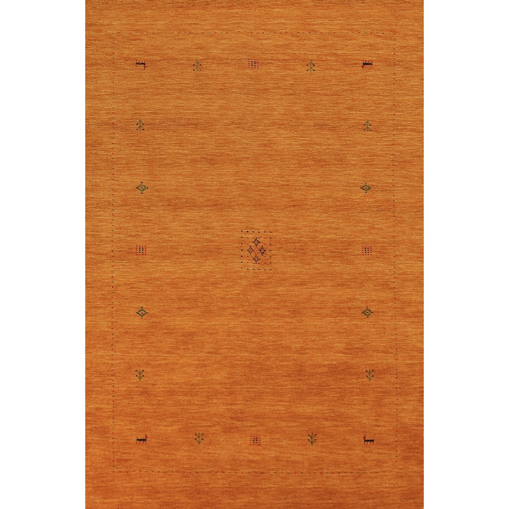 Orange Gabbeh Modern Area Rug Hand-Knotted Wool Carpet - 5'3" x 8'0"