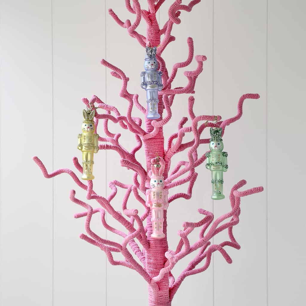 4.5" Glass Bunny Soldier Ornament Box of 4