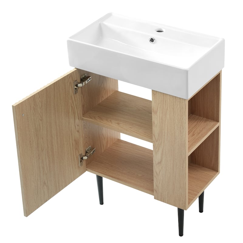 Roomfitters 21.6" Bathroom Vanity with Ceramic Sink, Combo Storage Cabinet with Right Side Organizer