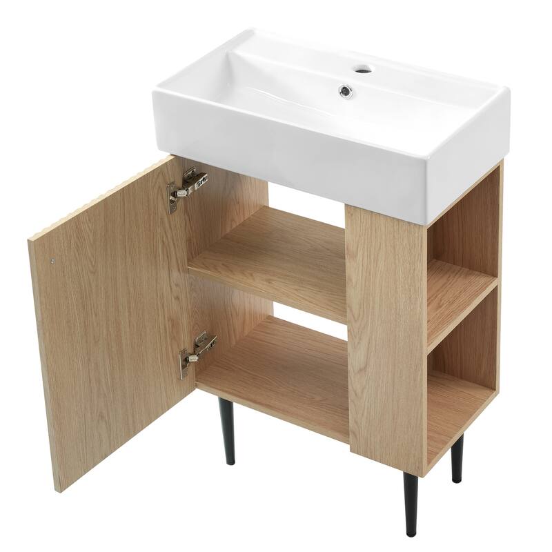 Wood Bathroom Vanity with Sink, Freestanding Single Basin Cabinet, Bathroom Cabinet with Textured Front & Side Storage Shelf