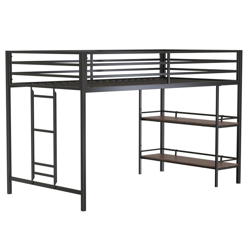 Sturdy Junior Twin Loft Bed for Kids,Loft Bed w/Wood Shelf & Guardrail