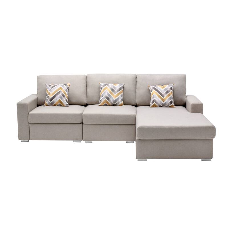 Linen Fabric 3 Piece Reversible Sectional Sofa Chaise with Pillows and Interchangeable Legs in Beige - 3 Piece - Beige