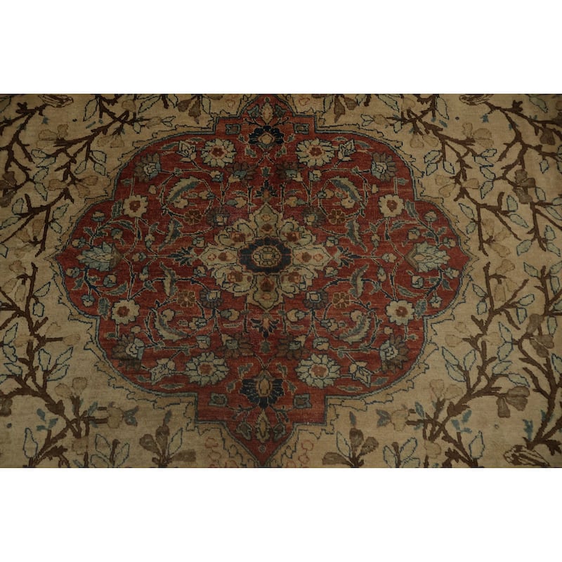 Hand Knotted Oriental 100% Wool Carpet Traditional Floral Beige & Ivories Tabriz (100% Vegetable Dye) Area Rug