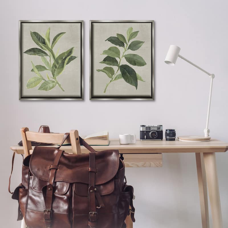 Stupell Green Tea & Coffee Plant Leaves Framed Floater Canvas Wall Art Design By Lanie Loreth (Set of 2)