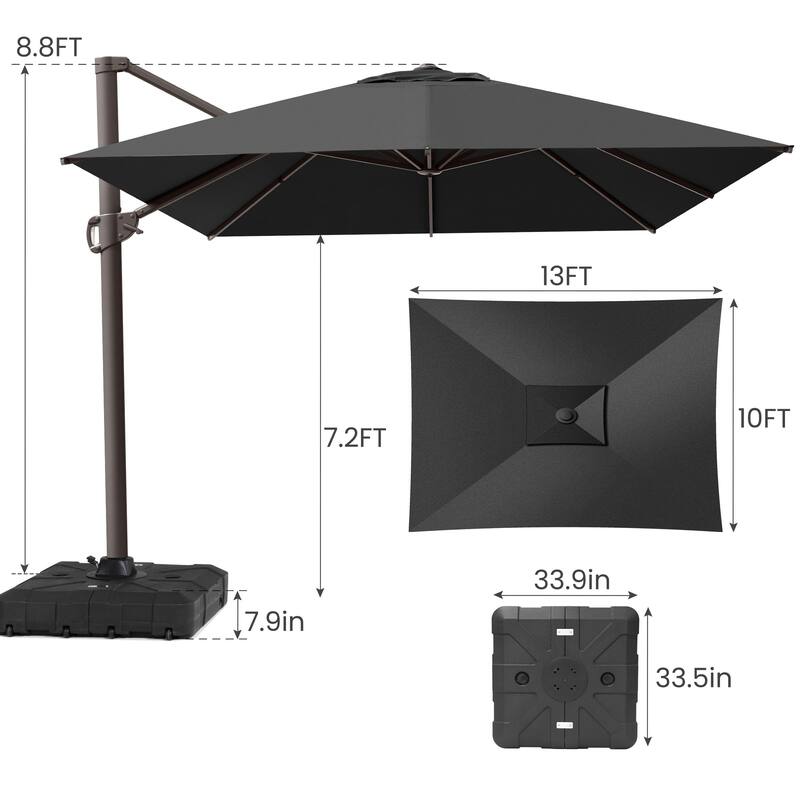 Outdoor 10 x 13 FT Shade Canopy Patio Cantilever Offset Umbrella with Base