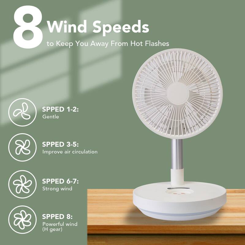 10" Oscillating Fan, Rechargeable Fan, Adjustable Height, 8 Speeds