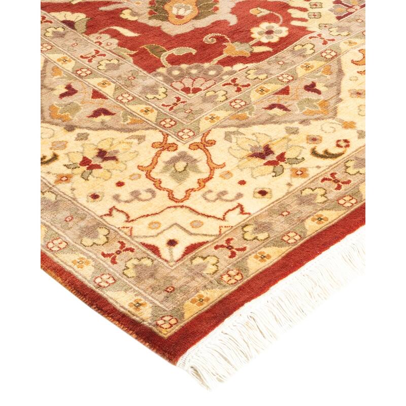 Overton Handknotted Wool Traditional Oriental Orange Square Area Rug - 6' x 9'