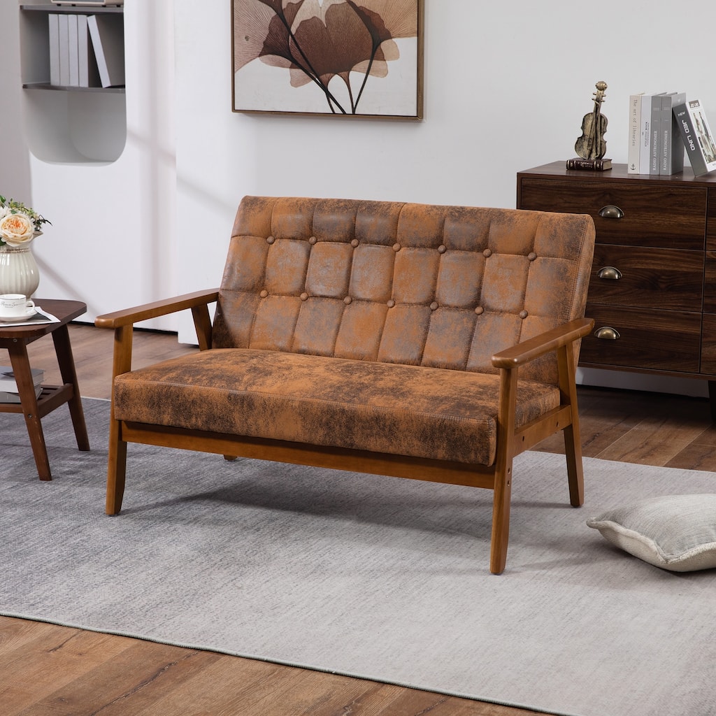 Mid-Century Modern Solid Loveseat Sofa Upholstered Loveseat, 2-Seat Upholstered Loveseat Sofa Couch