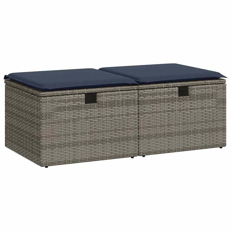 vidaXL Patio Sofa Set with Cushions Modular Stools 2 Piece Poly Rattan Acacia - 21.7 x 21.7 x 14.6