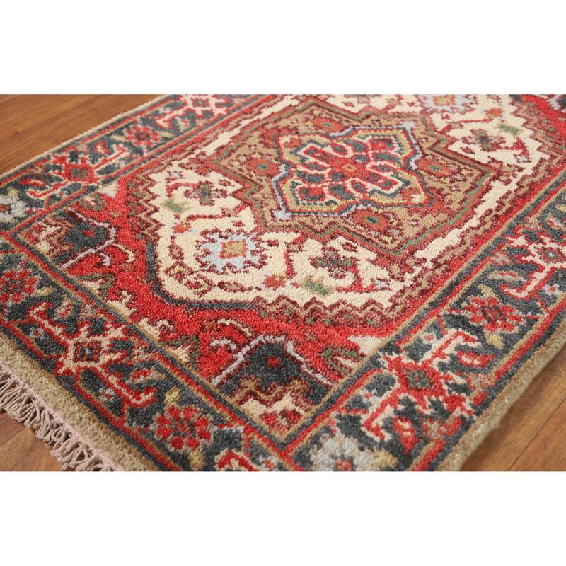 Hand Knotted Oriental 100% Wool Carpet Traditional Medallion Beige & Ivories Heriz (serapi) Area Rug - 3' 0'' X 2' 0''