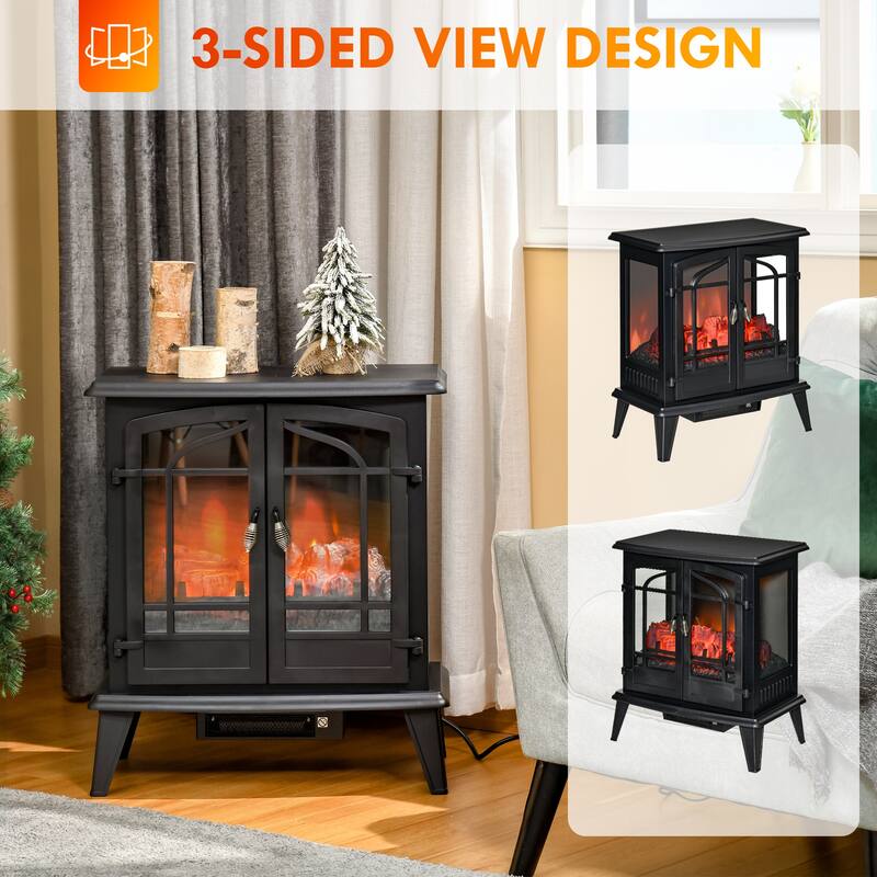 29" Electric Fireplace Heater, Freestanding Stove with Realistic LED Log Flames and Overheating Safety Protection, 1400W