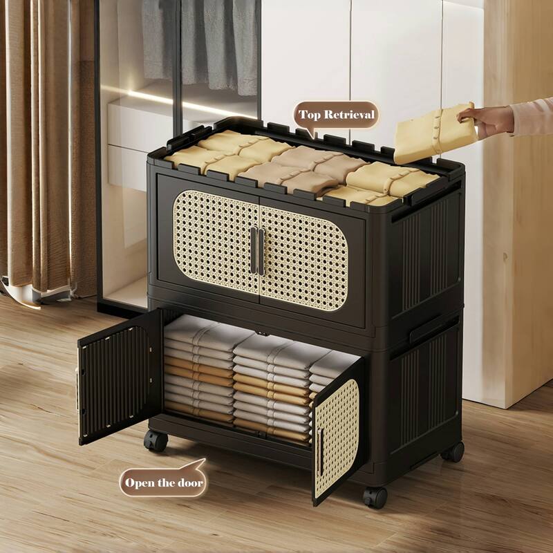 4-Tier Retro Black 20" Side Wide Folding Storage Cabinet