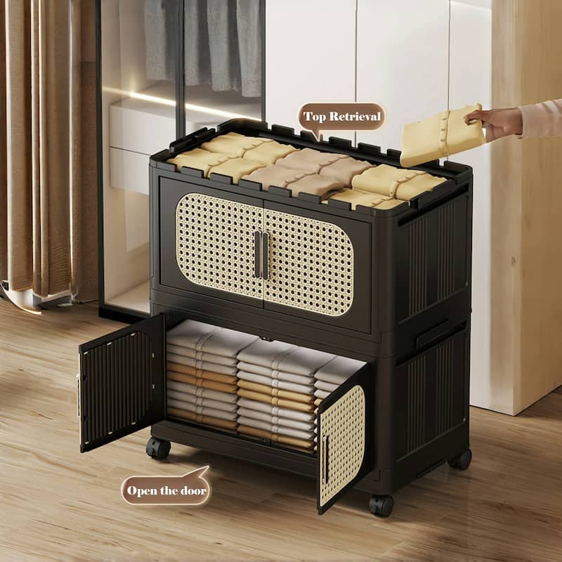 5-Tier Retro Black 20" Side Wide Folding Storage Cabinet