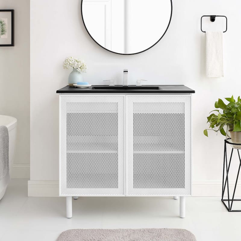 Calla 36" Perforated Metal Bathroom Vanity - Black White