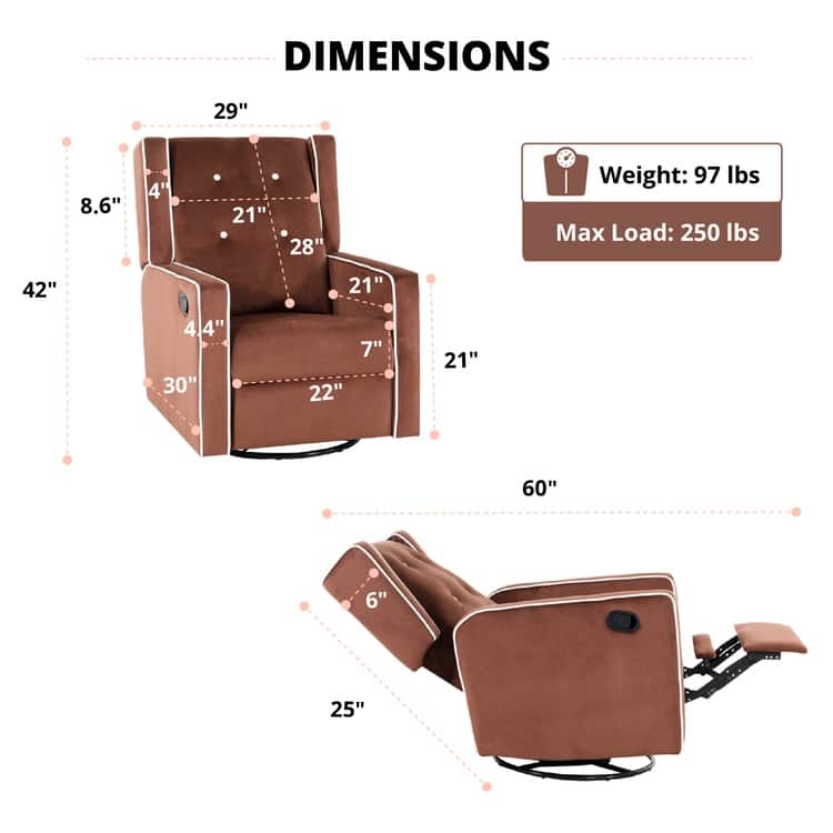 Octavia Solid Wood Microfiber Swivel Glider Rocker Recliner Chair, For Living Room, Bed Room