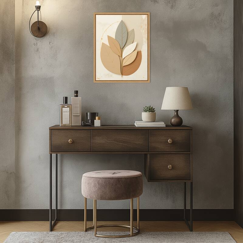 Neutral Leaves by Kintsugi99 Framed Canvas Wall Art Print