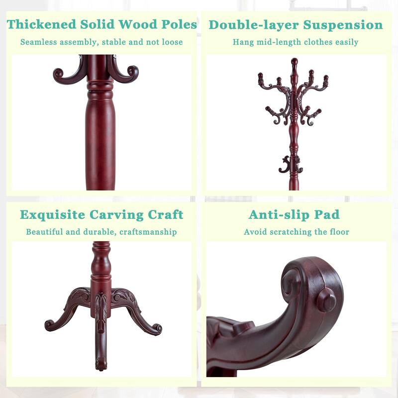 Modern Simple Coat Rack Solid Wood Hanger Stainless Steel Multifunctional Storage Rack with Key Holder, for Bedroom